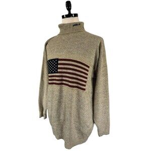 VTG Polo Jeans Ralph Lauren Iconic Flag Sweater Beige Turtleneck Americana L